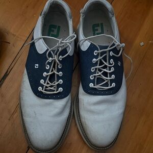 FootJoy Men's White and Navy Oxfords golf shoes